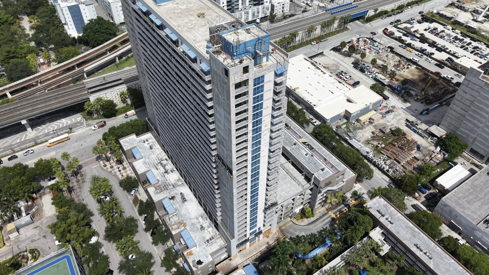 Aerial of Park Place by the Bay, a Miami high-rise during its restoration program